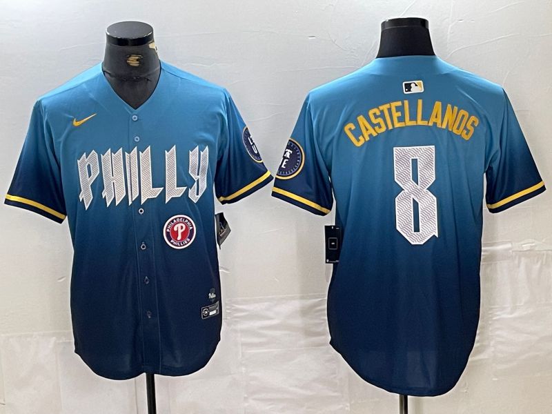 Men Philadelphia Phillies #8 Castellanos Blue City Edition Nike 2024 MLB Jersey style 2->philadelphia phillies->MLB Jersey